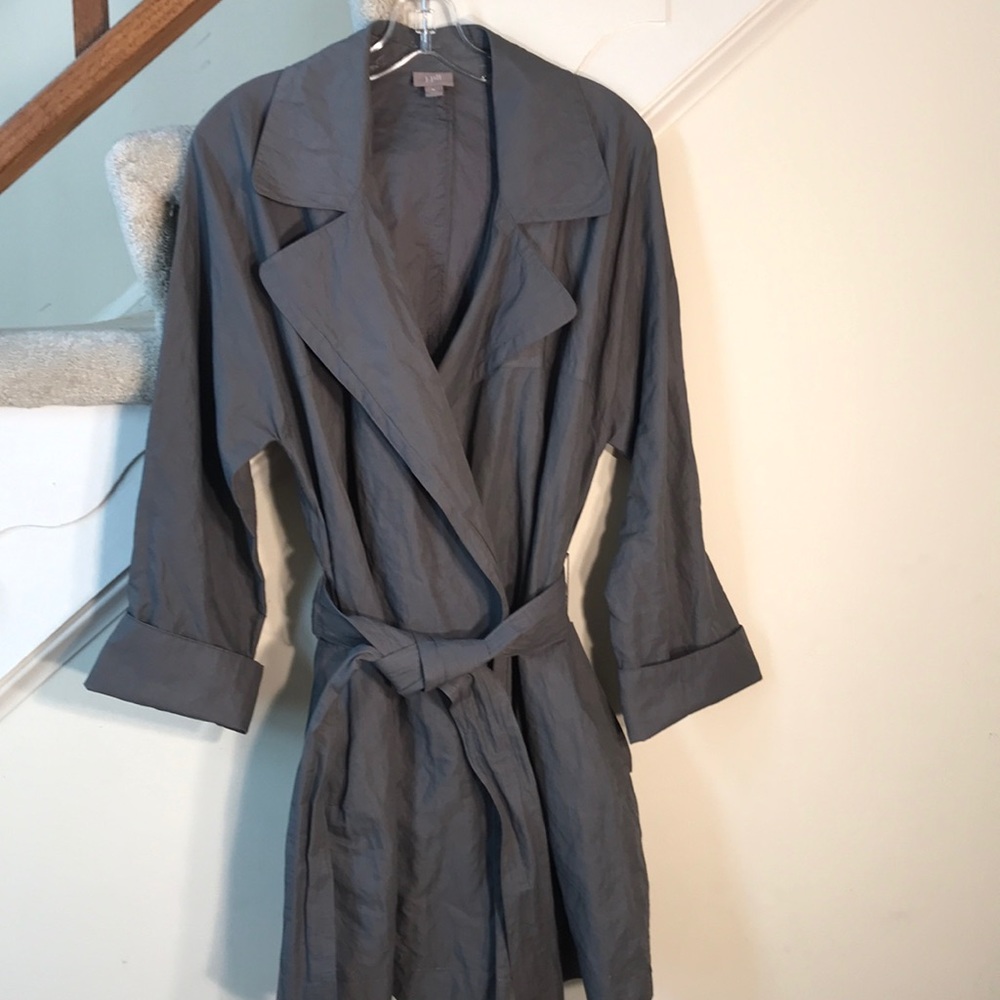 Gray metallic swing trench coat lightweight jacket